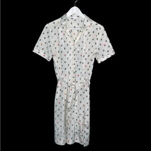 Pierre Balmain Paris Vintage Button up Dress with removable tie belt White Red